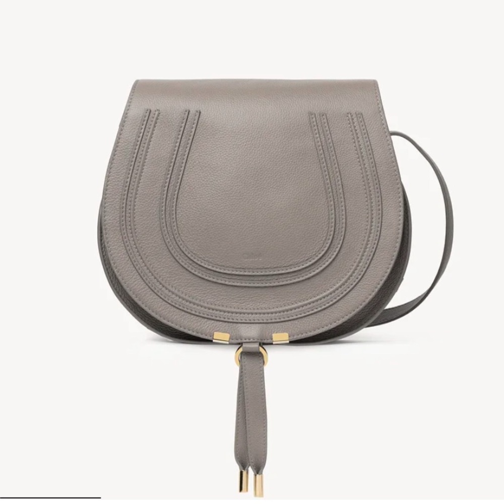 Chloe Marcie Medium Saddle Bag Cashmere Grey